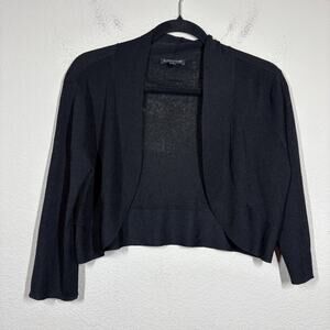 Eileen Fisher Womens Medium Bolero Crop Cardigan Black Nylon Blend Open Front